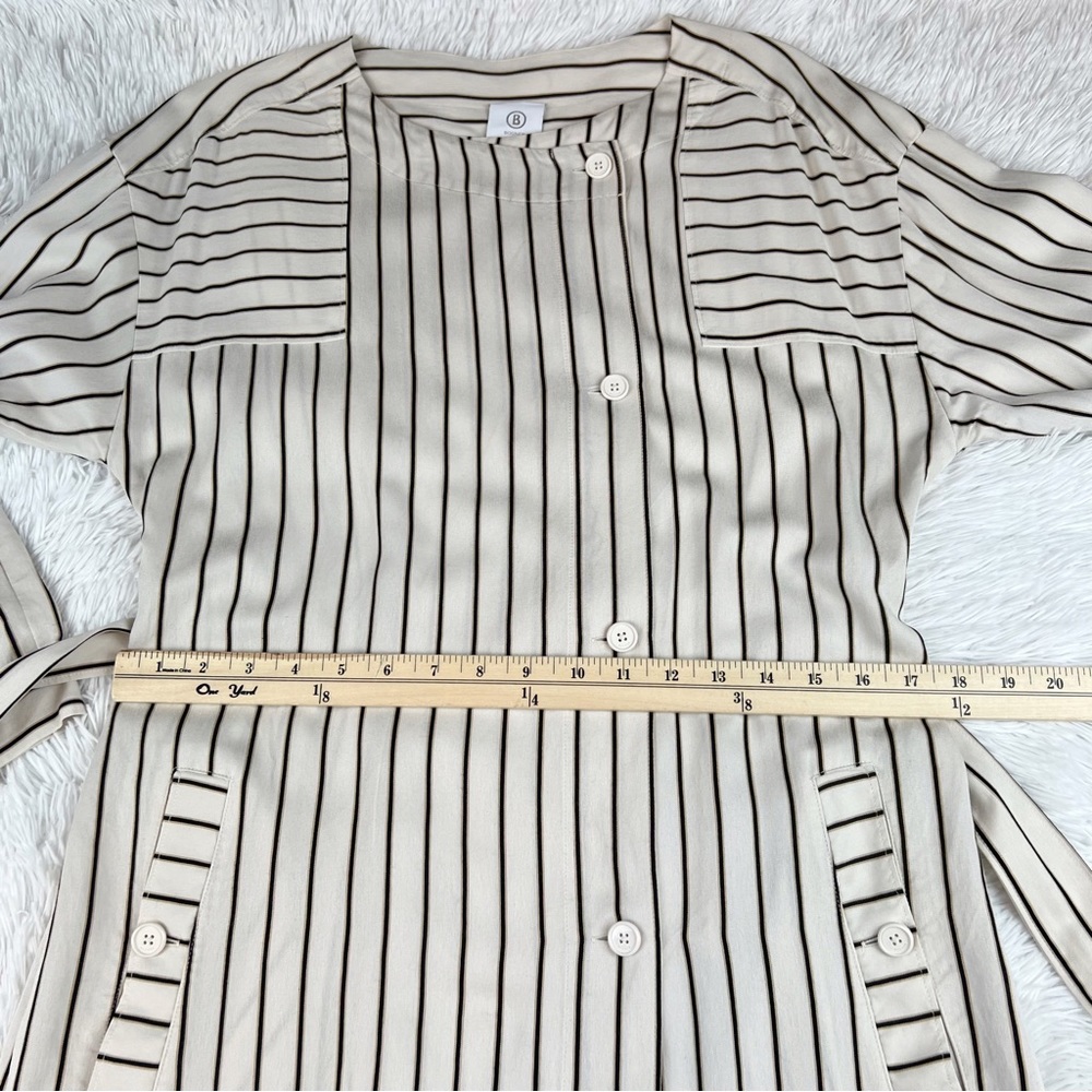 Bogner Alissa Eggshell Stripe Long Sleeve shirt Dress tie waist button front - Picture 6 of 12